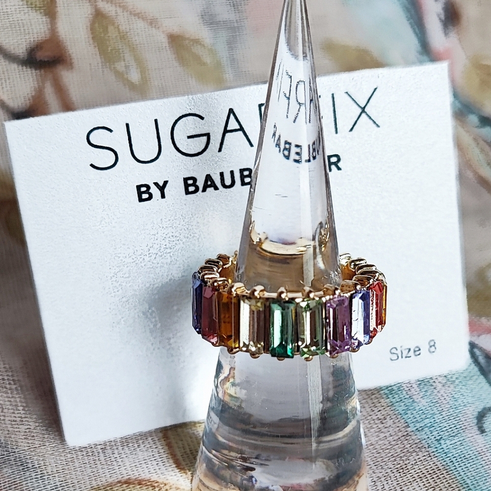 SUGARFIX by BAUBLEBAR Vibrant Pastel Gold Tone Eternity Band Size 8 Ring NEW NOC